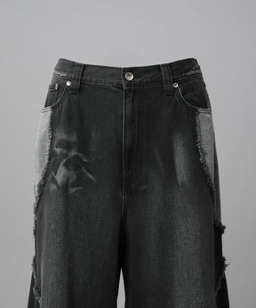 Different Material Docking Prime-Wide Denim Pants