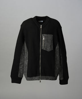【26AW PRE-ORDER】異素材ドッキングプライムオーバークルーネックニットブルゾン