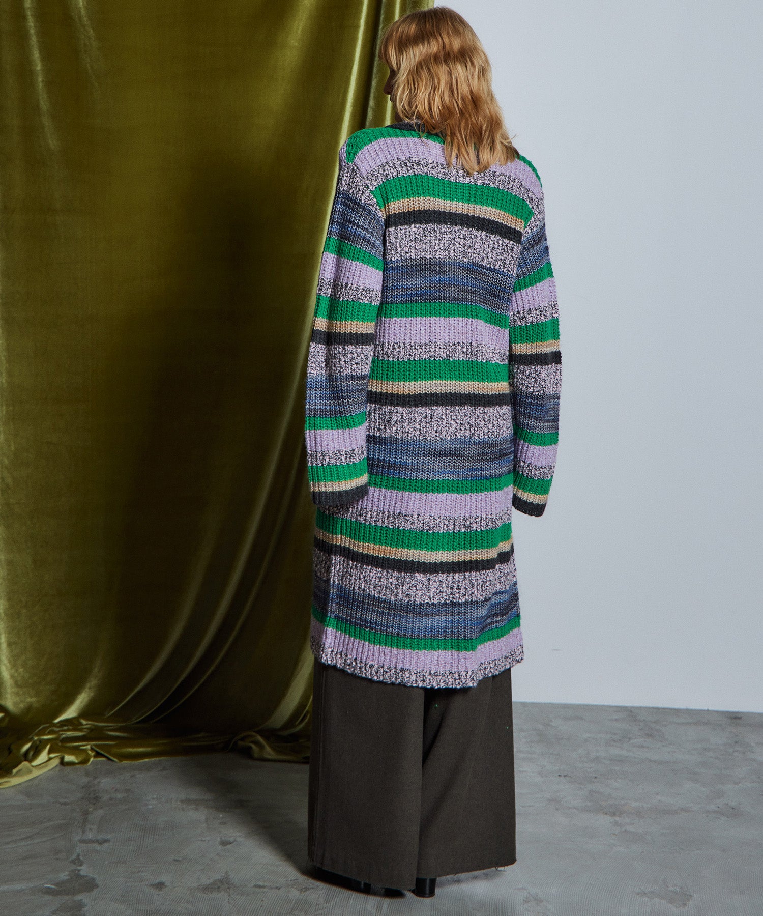 【26WINTER COLLECTION】Multi Border High Neck Knit Cardigan Dress