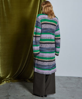 【26WINTER COLLECTION】Multi Border High Neck Knit Cardigan Dress