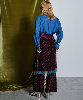 【26WINTER PRE-ORDER】Lace-Trim Velour Wrap Skirt Pants
