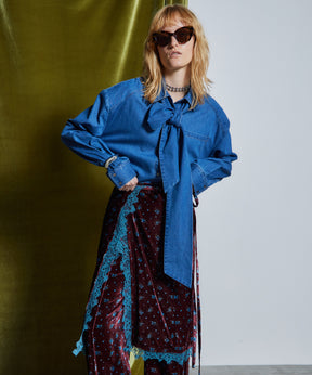 【26WINTER PRE-ORDER】Lace-Trim Velour Wrap Skirt Pants