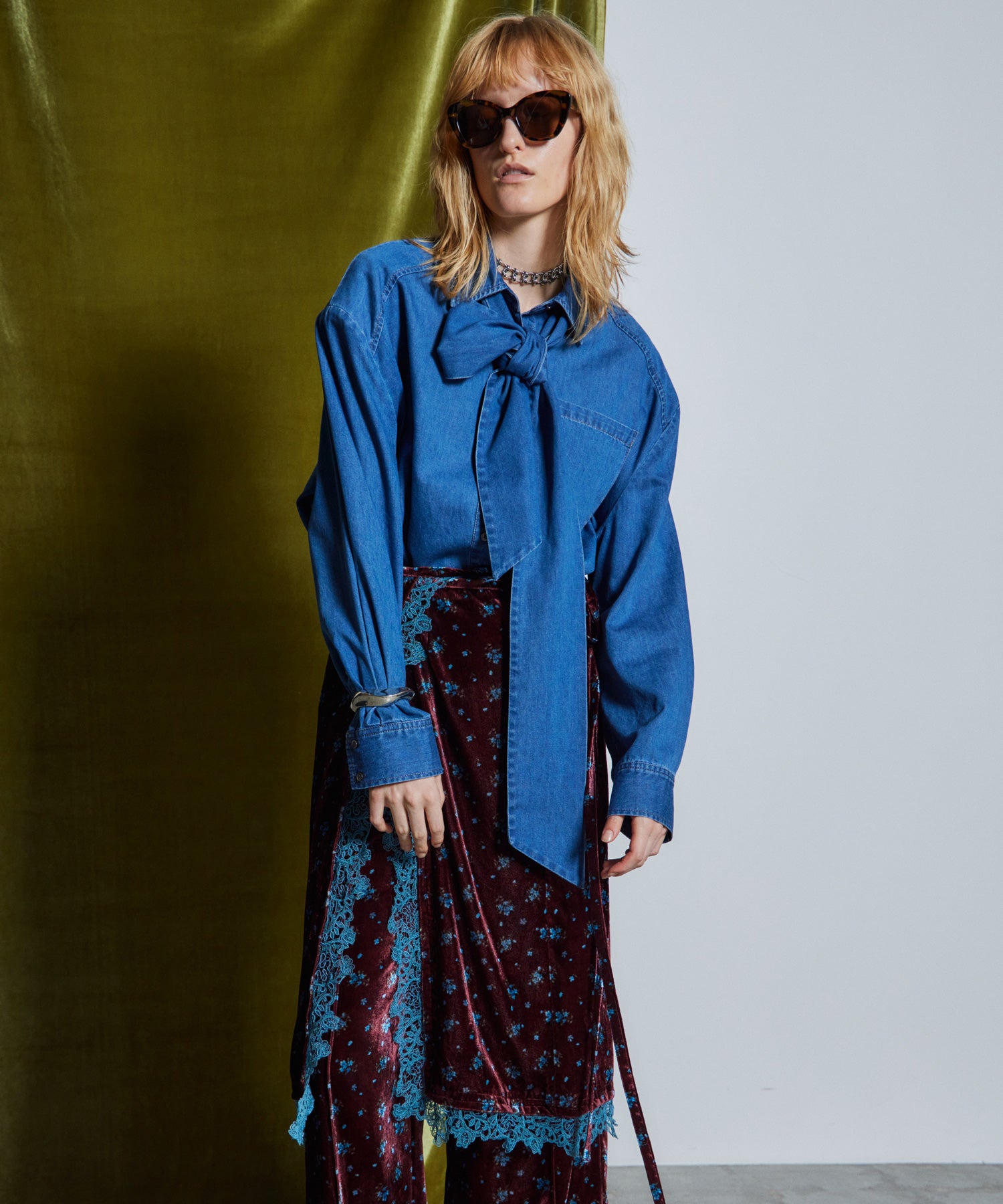 【26WINTER PRE-ORDER】Lace-Trim Velour Wrap Skirt Pants