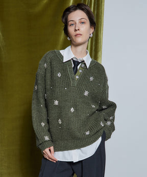 【26WINTER COLLECTION】Bijou Henley Neck Knit Top