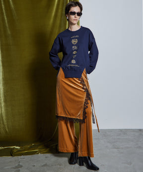 【26WINTER PRE-ORDER】Lace-Trim Velour Wrap Skirt Pants