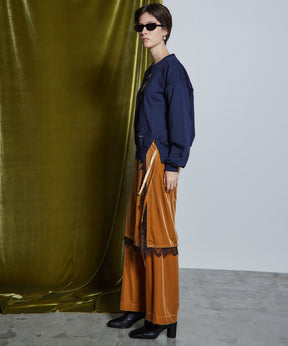【26WINTER PRE-ORDER】Lace-Trim Velour Wrap Skirt Pants