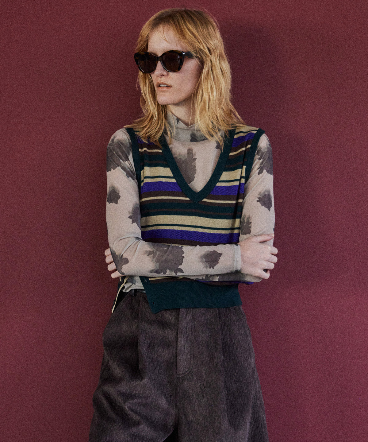 Blurred flower Sheer Top