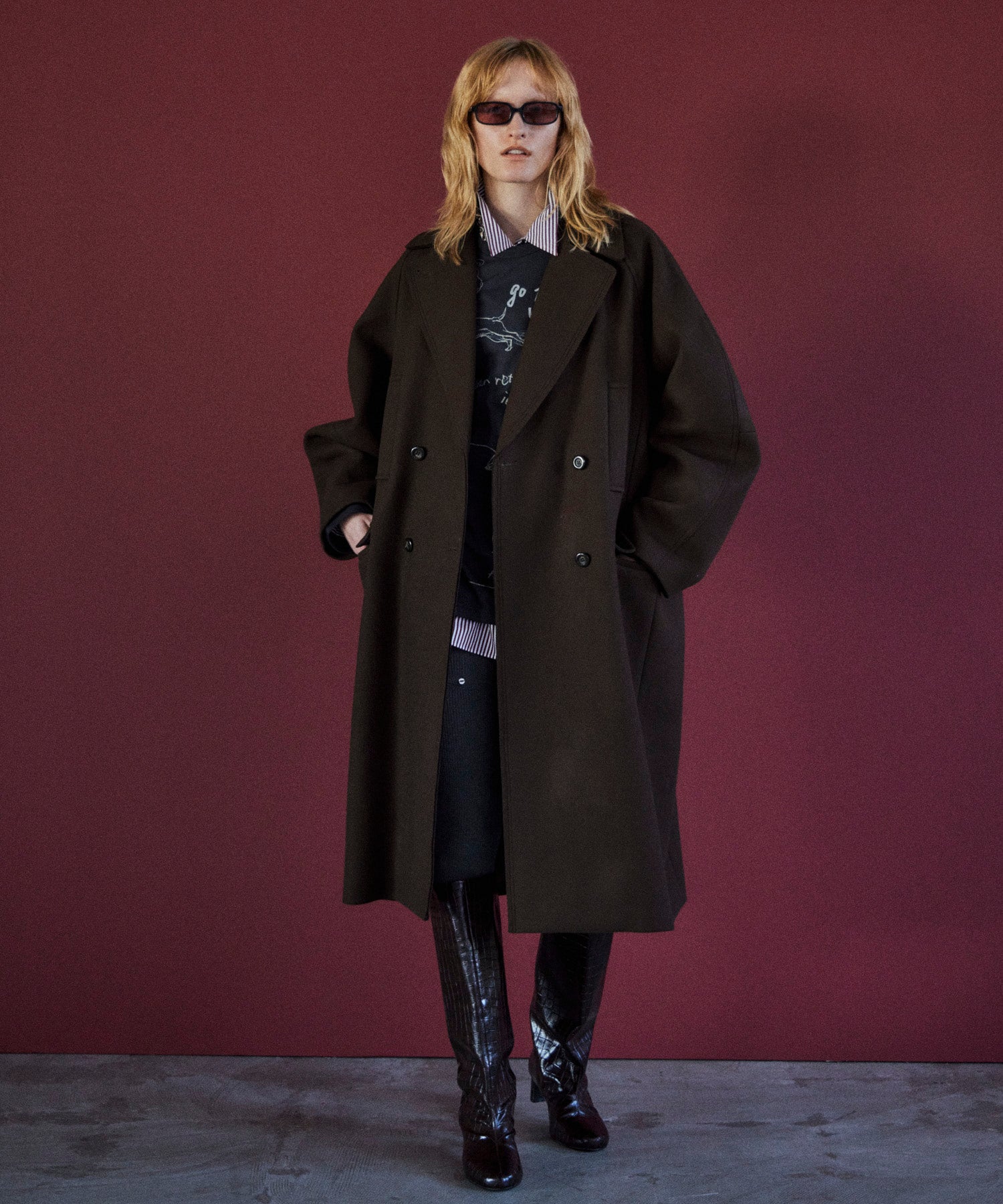 Super140's Balloon Sleeve Wool Long Coat