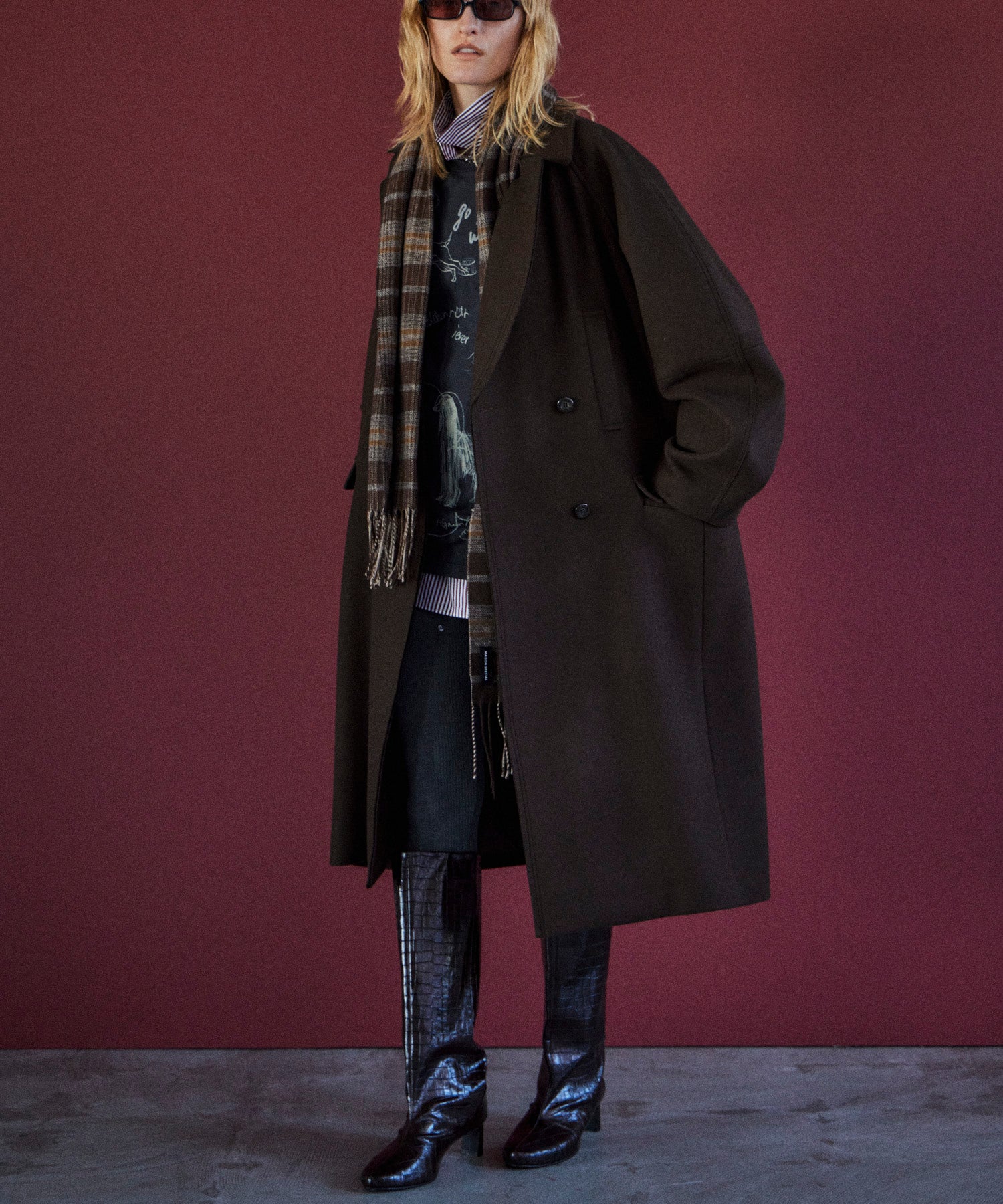 Super140's Balloon Sleeve Wool Long Coat