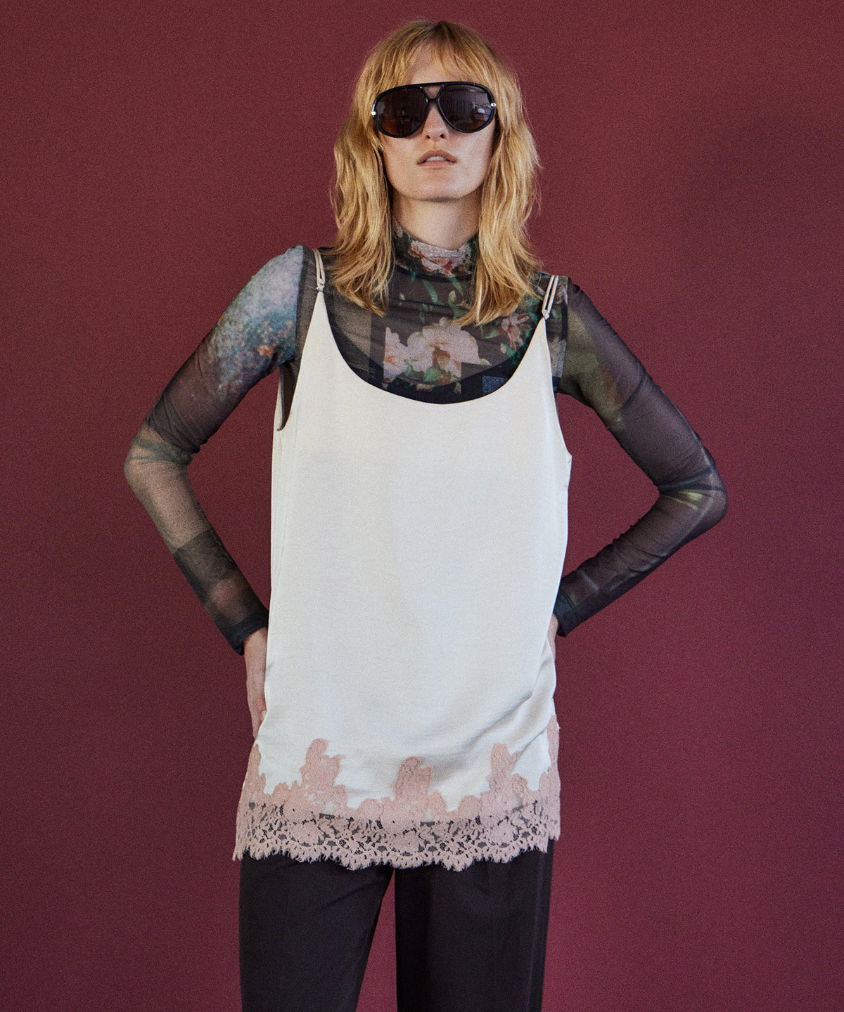 Photo Collage Sheer High Neck Top