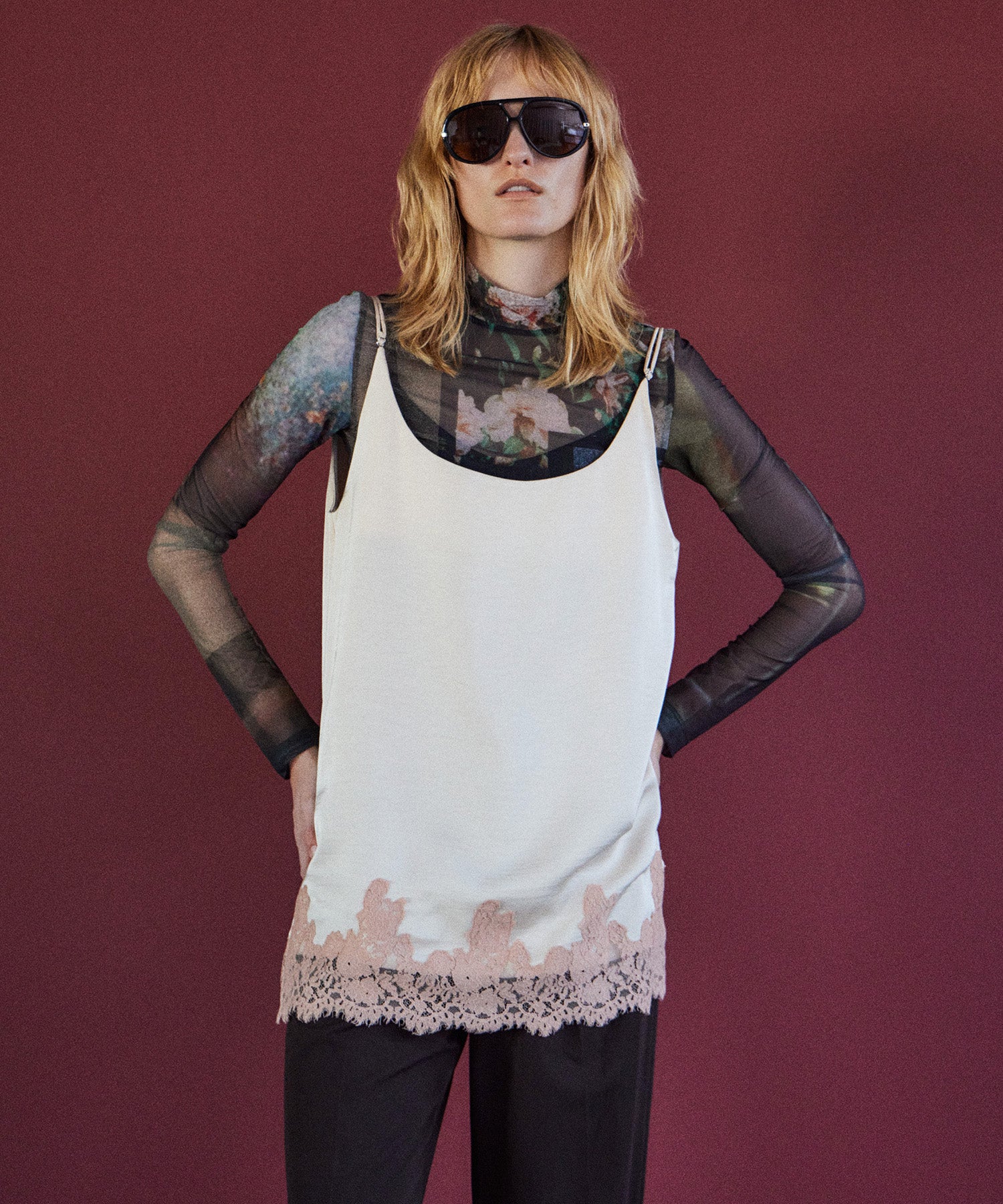 Photo Collage Sheer High Neck Top