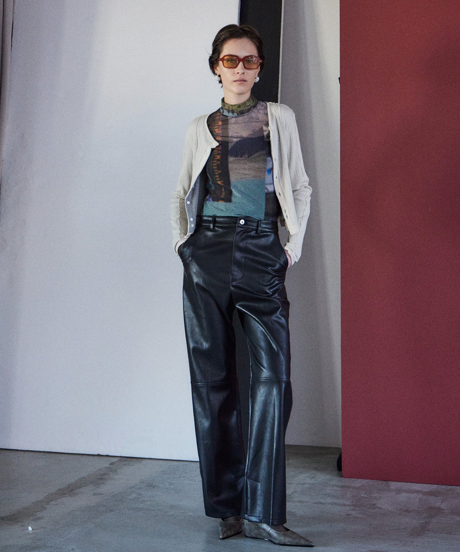 Photo Collage Sheer High Neck Top