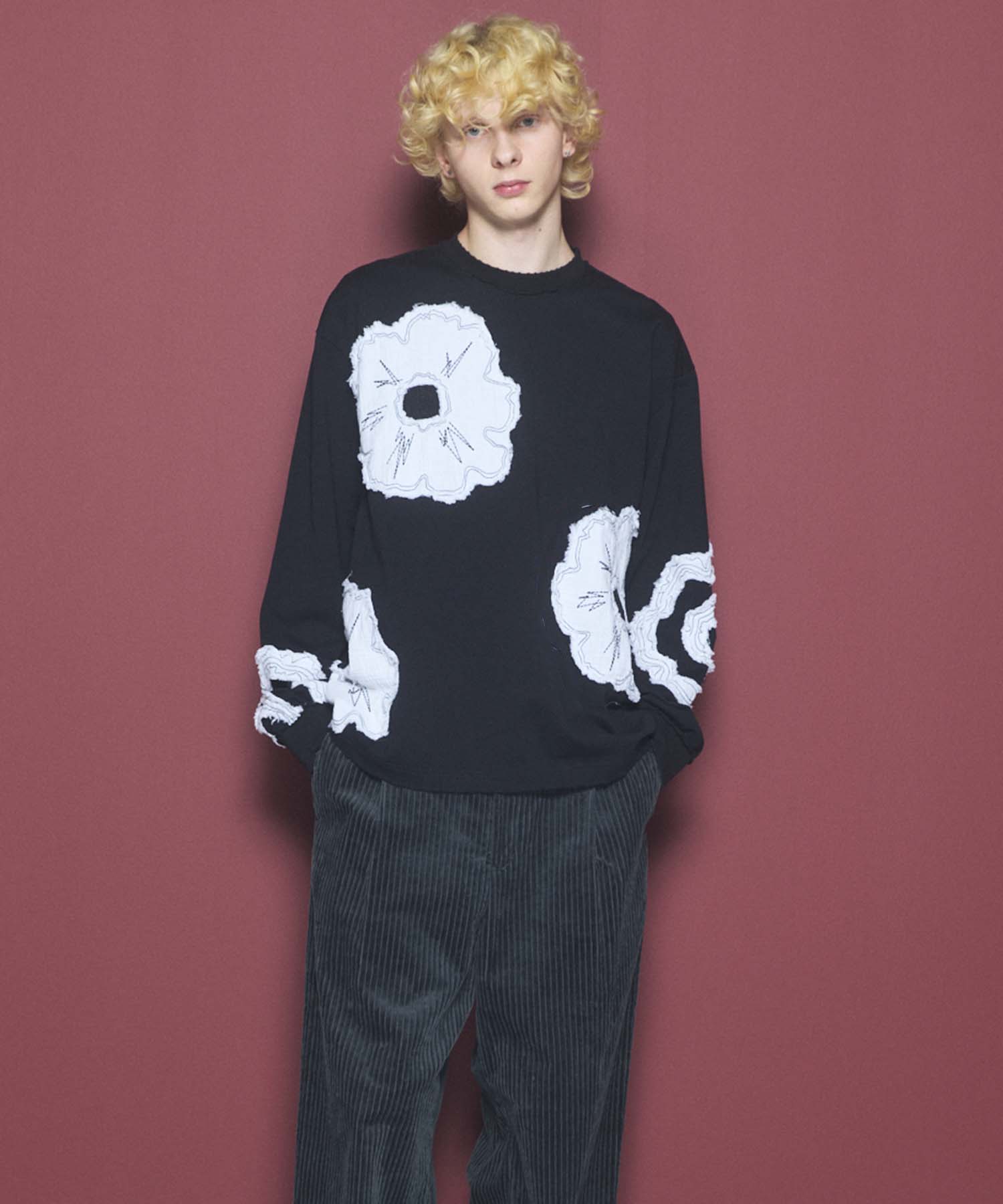 [26AW PRE-ORDER] Cotton Balfa Lace Prime Over Henley Neck Long Sleeve Knit T-shirt