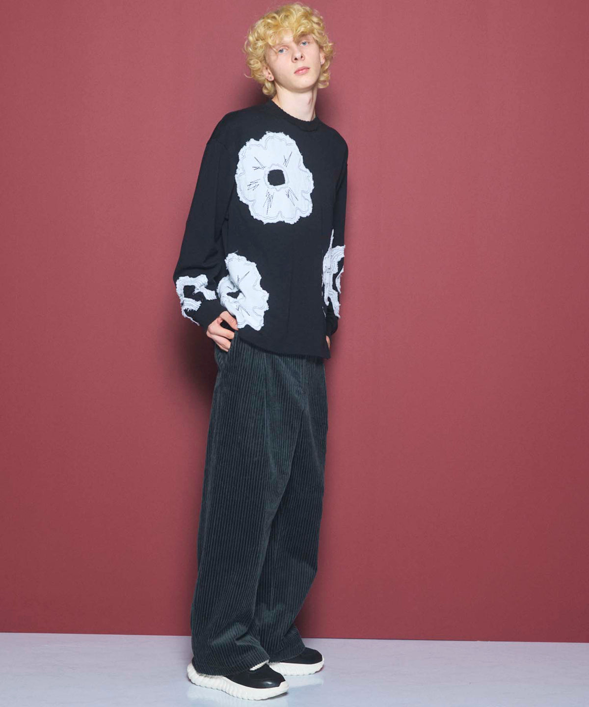 [26AW PRE-ORDER] Cotton Balfa Lace Prime Over Henley Neck Long Sleeve Knit T-shirt