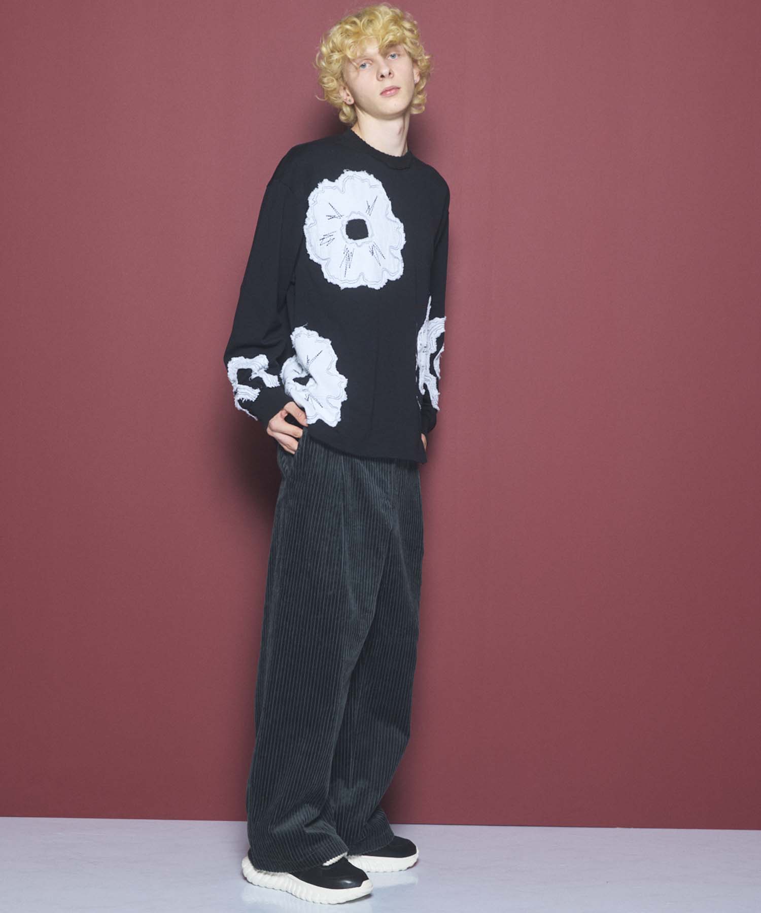 [26AW PRE-ORDER] Cotton Balfa Lace Prime Over Henley Neck Long Sleeve Knit T-shirt