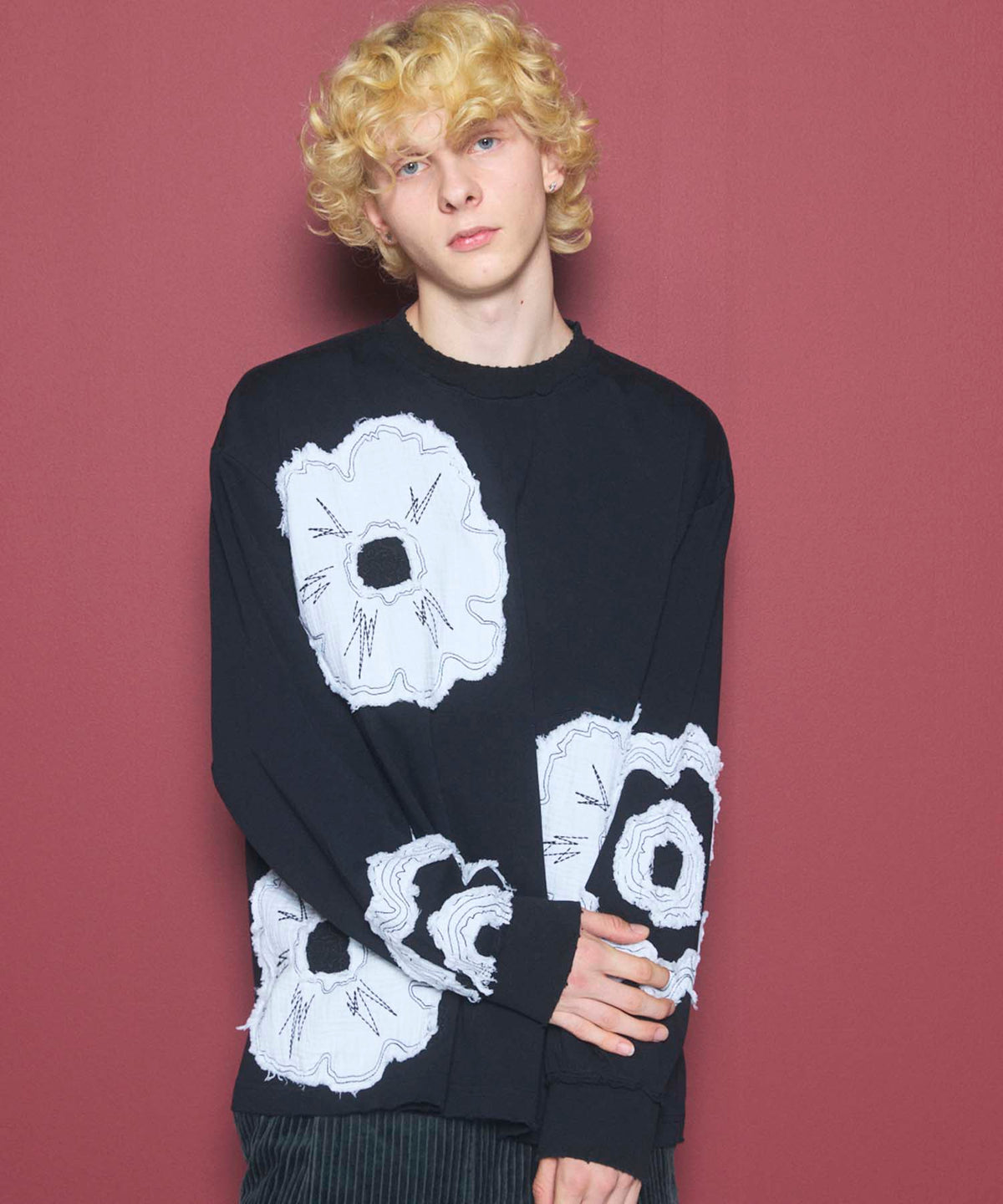 [26AW PRE-ORDER] Cotton Balfa Lace Prime Over Henley Neck Long Sleeve Knit T-shirt