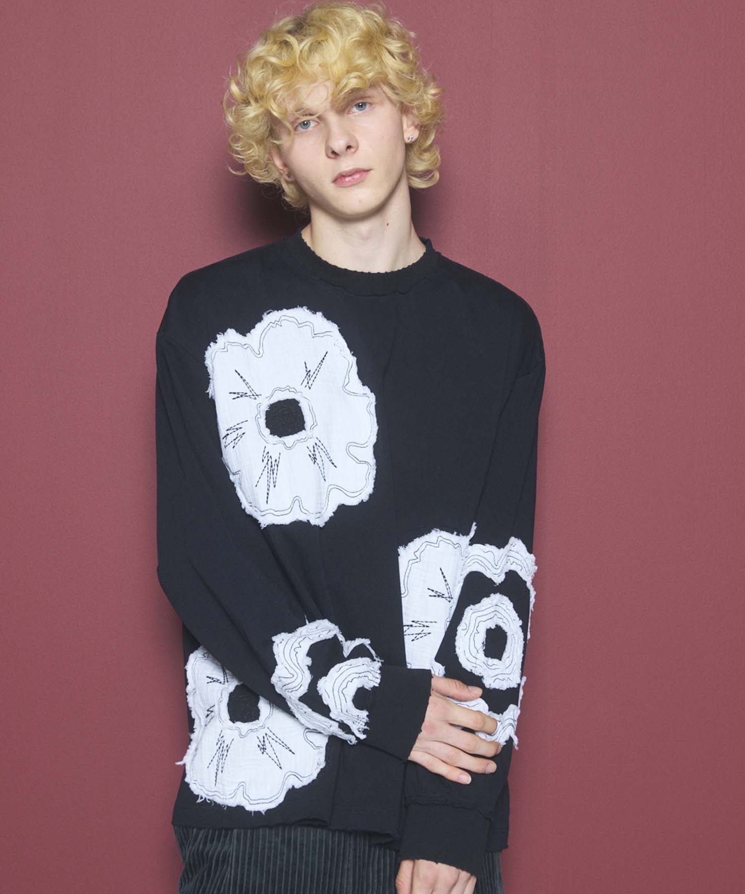 [26AW PRE-ORDER] Cotton Balfa Lace Prime Over Henley Neck Long Sleeve Knit T-shirt