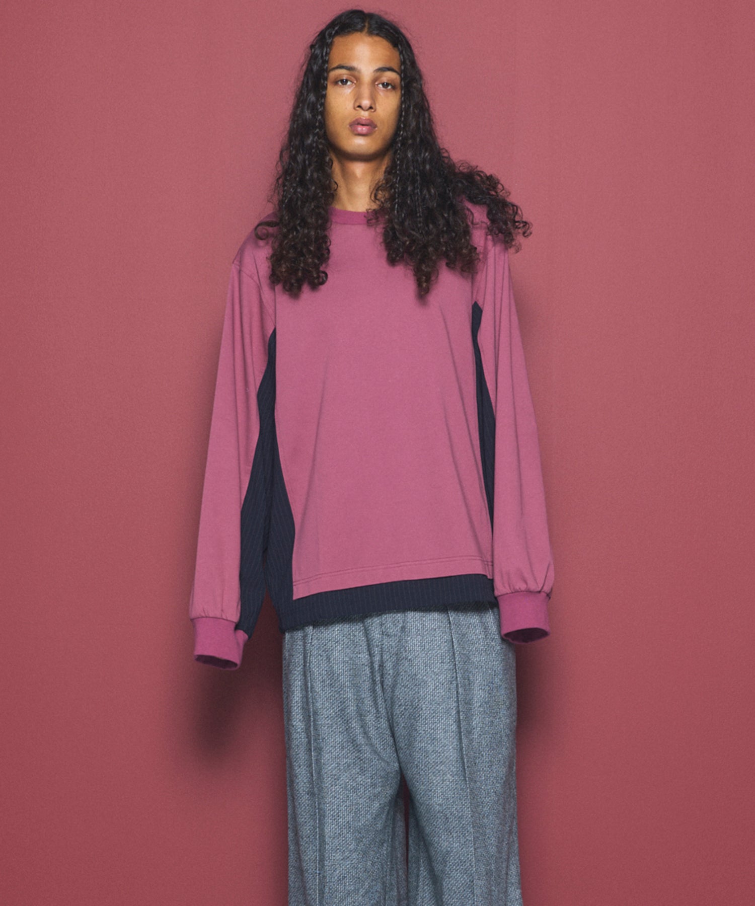 【26aw PRE-ORDER】纯棉巴尔法蕾丝超领亨利领长袖针织T恤