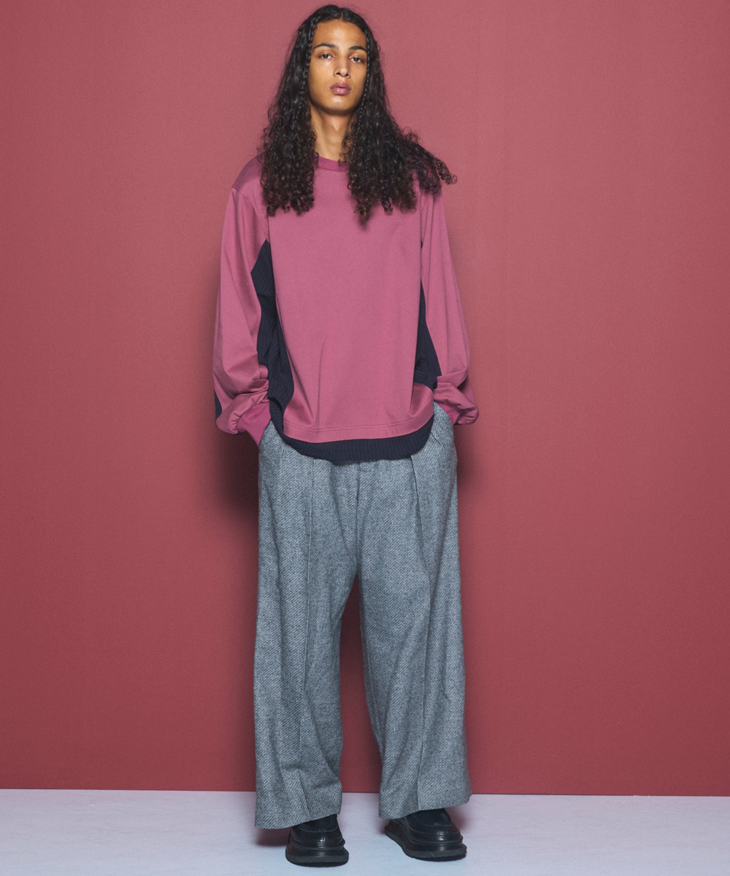 【26aw PRE-ORDER】纯棉巴尔法蕾丝超领亨利领长袖针织T恤