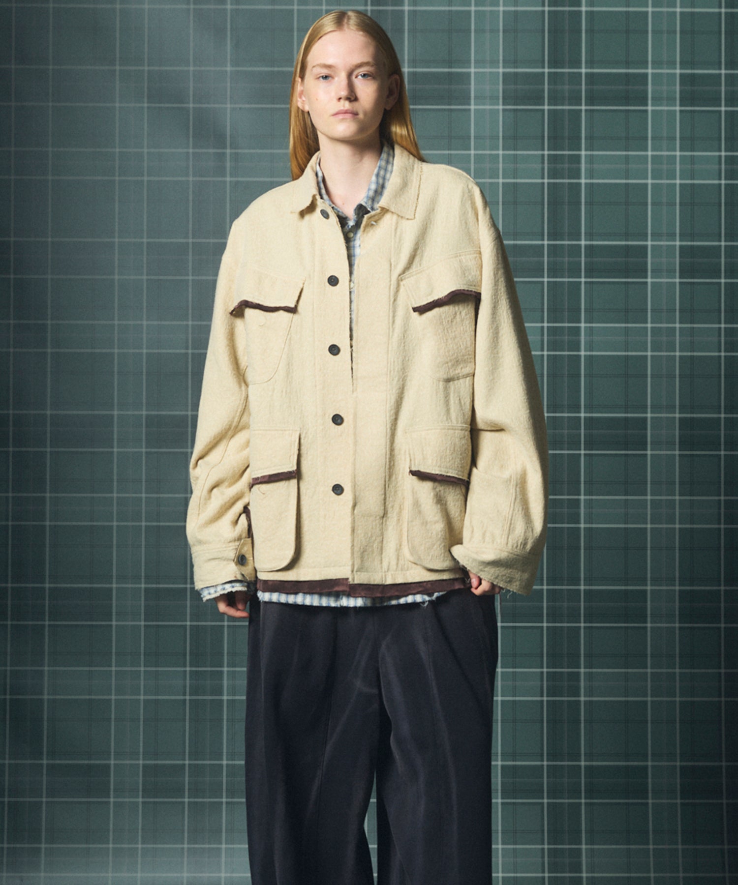 【26AW PRE-ORDER】ウールコットントリミングミックスプライムオーバーファティーグシャツジャケット