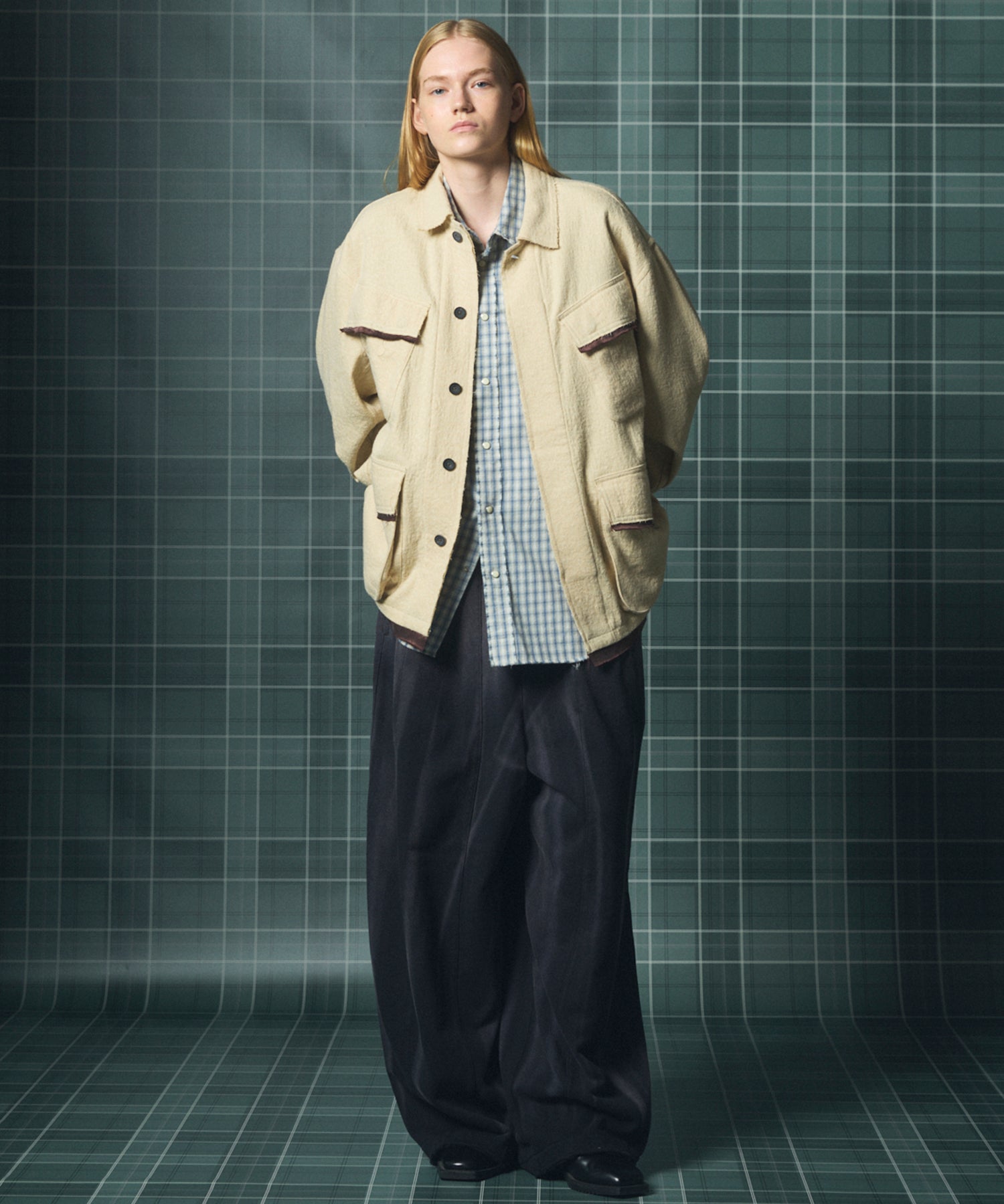 【26AW PRE-ORDER】ウールコットントリミングミックスプライムオーバーファティーグシャツジャケット