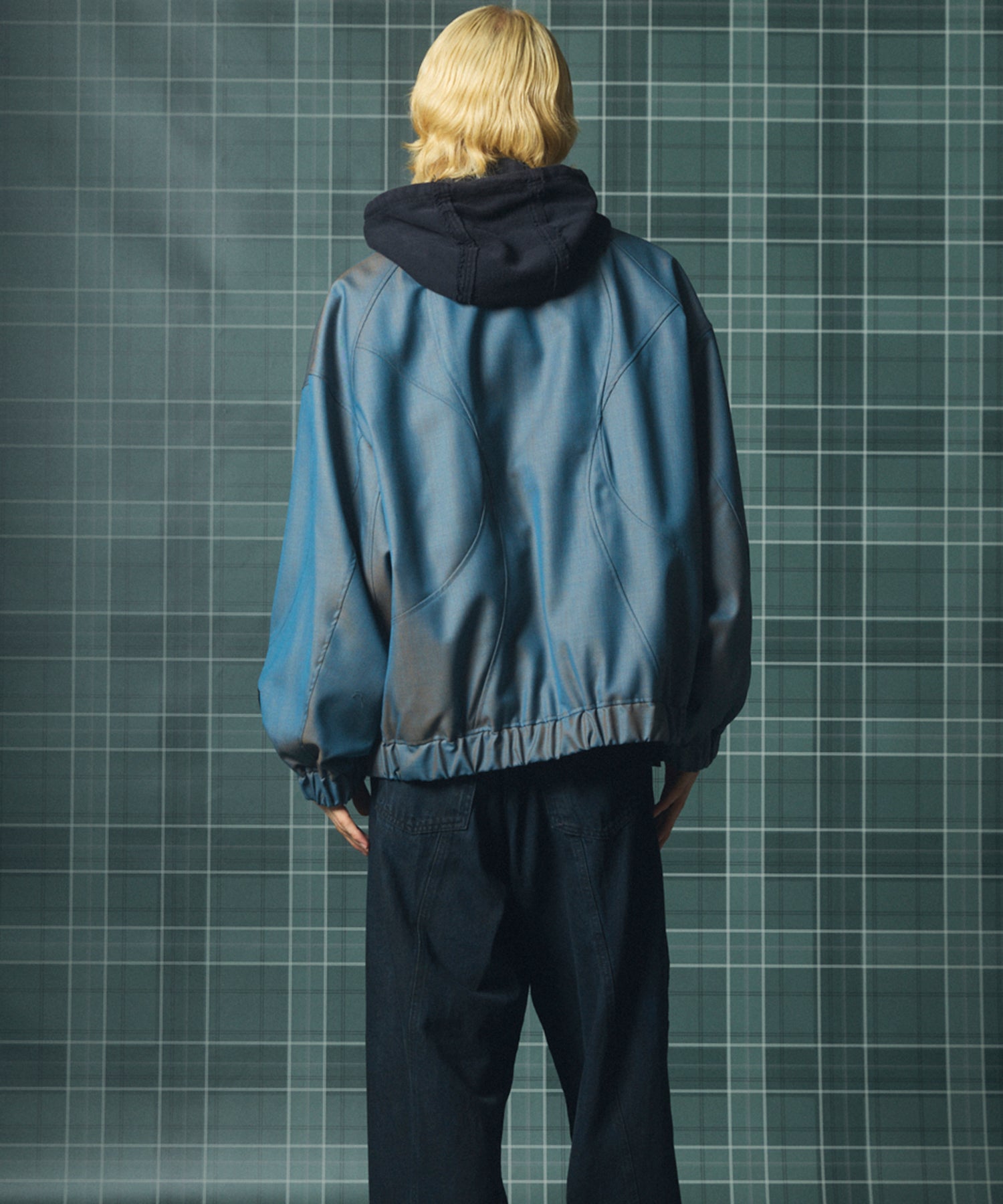 4 Colors Chambray Washable Wool Prime-Over Switching Stand Collar Blouson