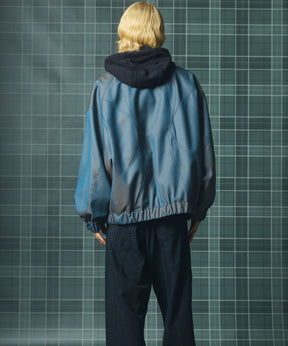 4 Colors Chambray Washable Wool Prime-Over Switching Stand Collar Blouson