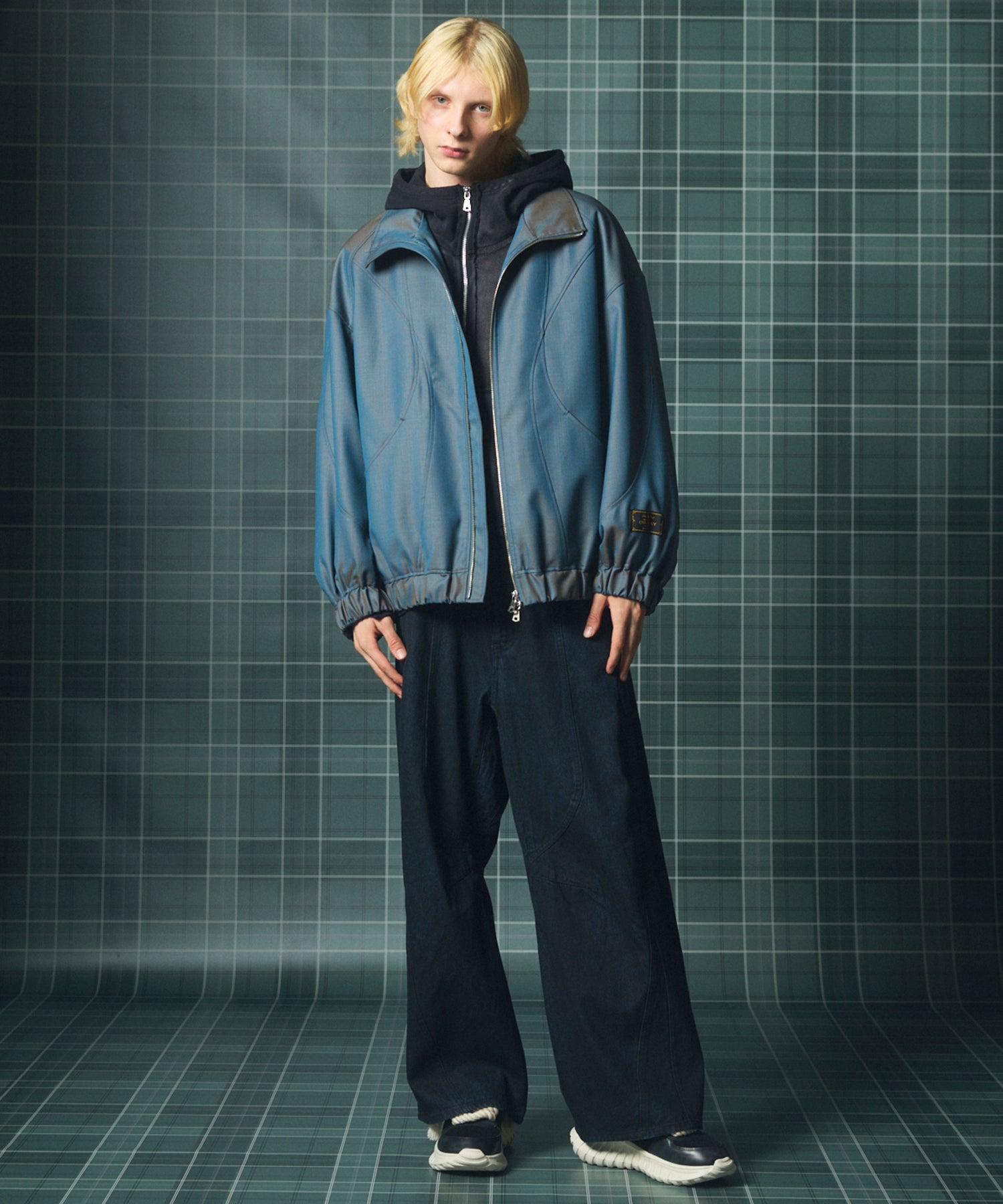 4 Colors Chambray Washable Wool Prime-Over Switching Stand Collar Blouson