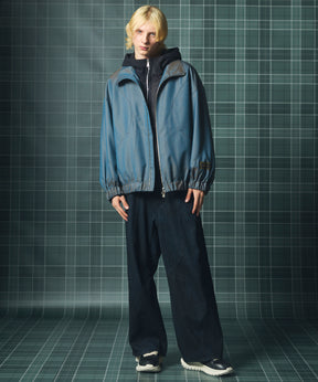 4 Colors Chambray Washable Wool Prime-Over Switching Stand Collar Blouson