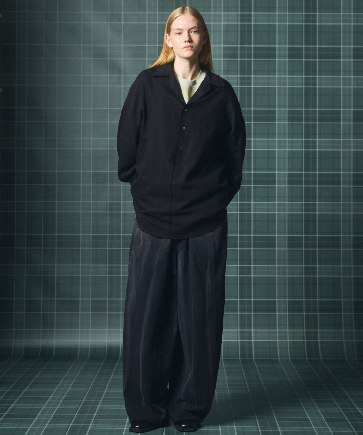 【26AW PRE-ORDER】ディープフロントネックプライムオーバー3Bウールリネンスキッパーシャツ