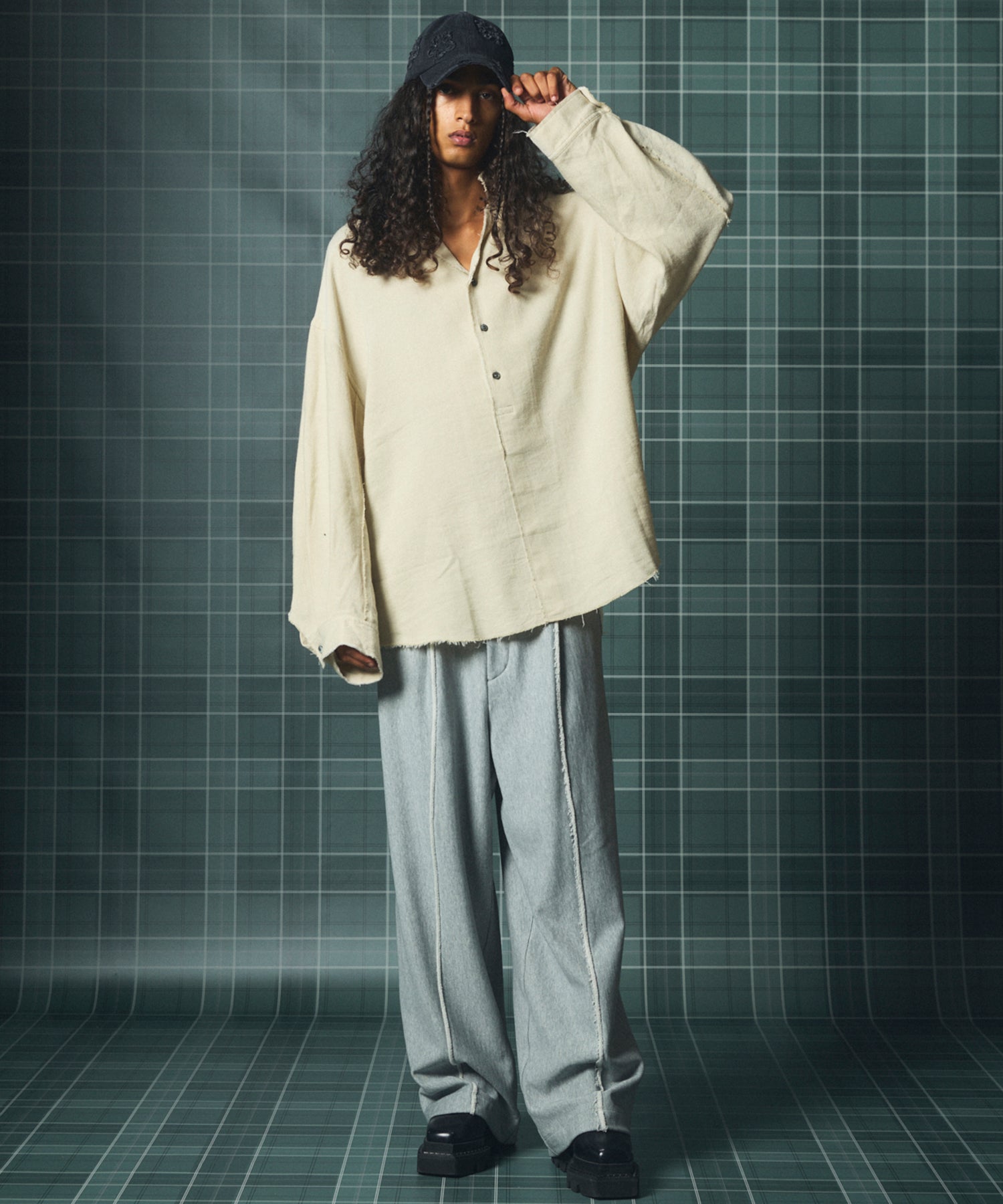 【26AW PRE-ORDER】ディープフロントネックプライムオーバー3Bウールリネンスキッパーシャツ
