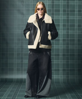Different Material Docking Prime-Wide Denim Pants