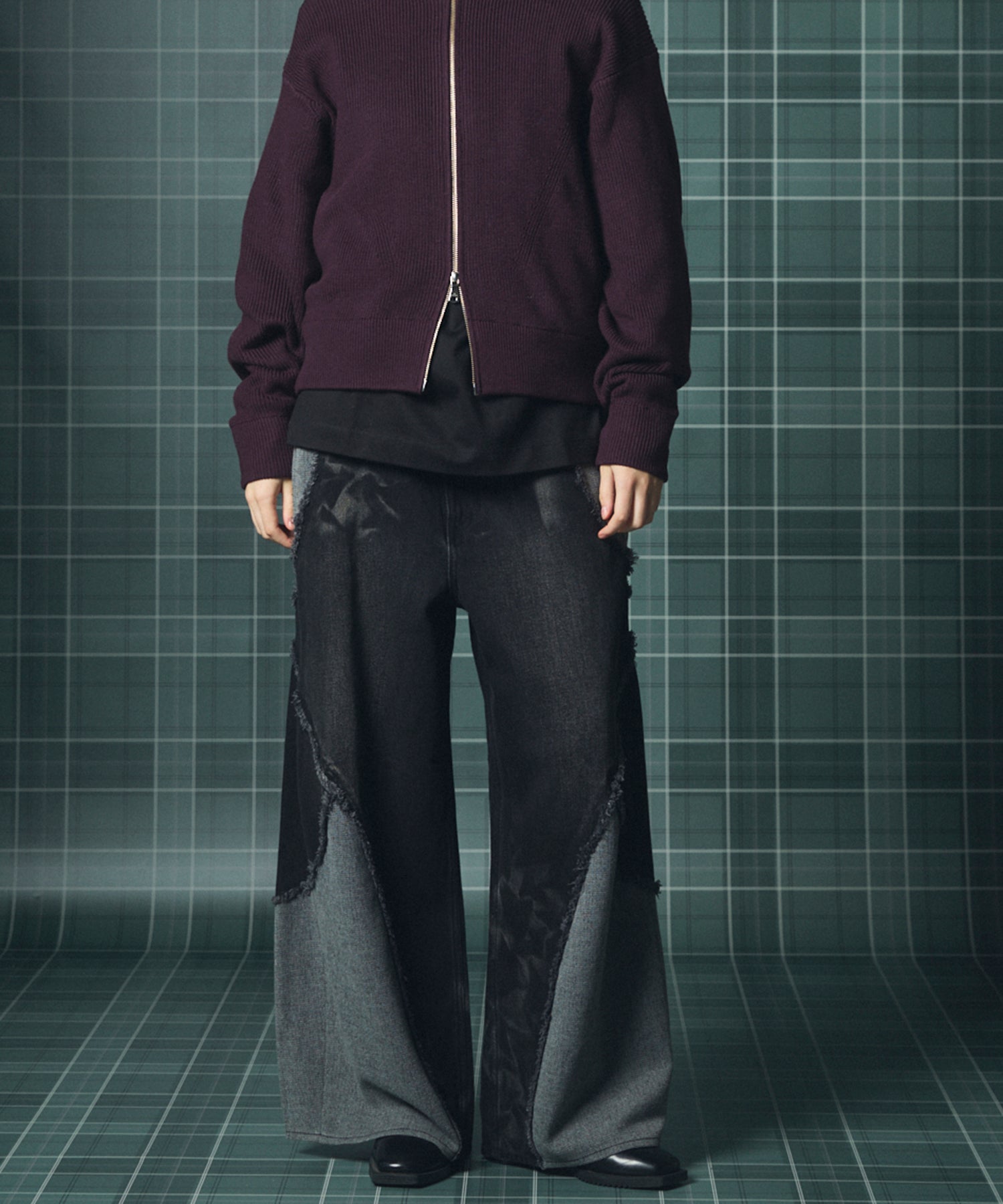 Different Material Docking Prime-Wide Denim Pants
