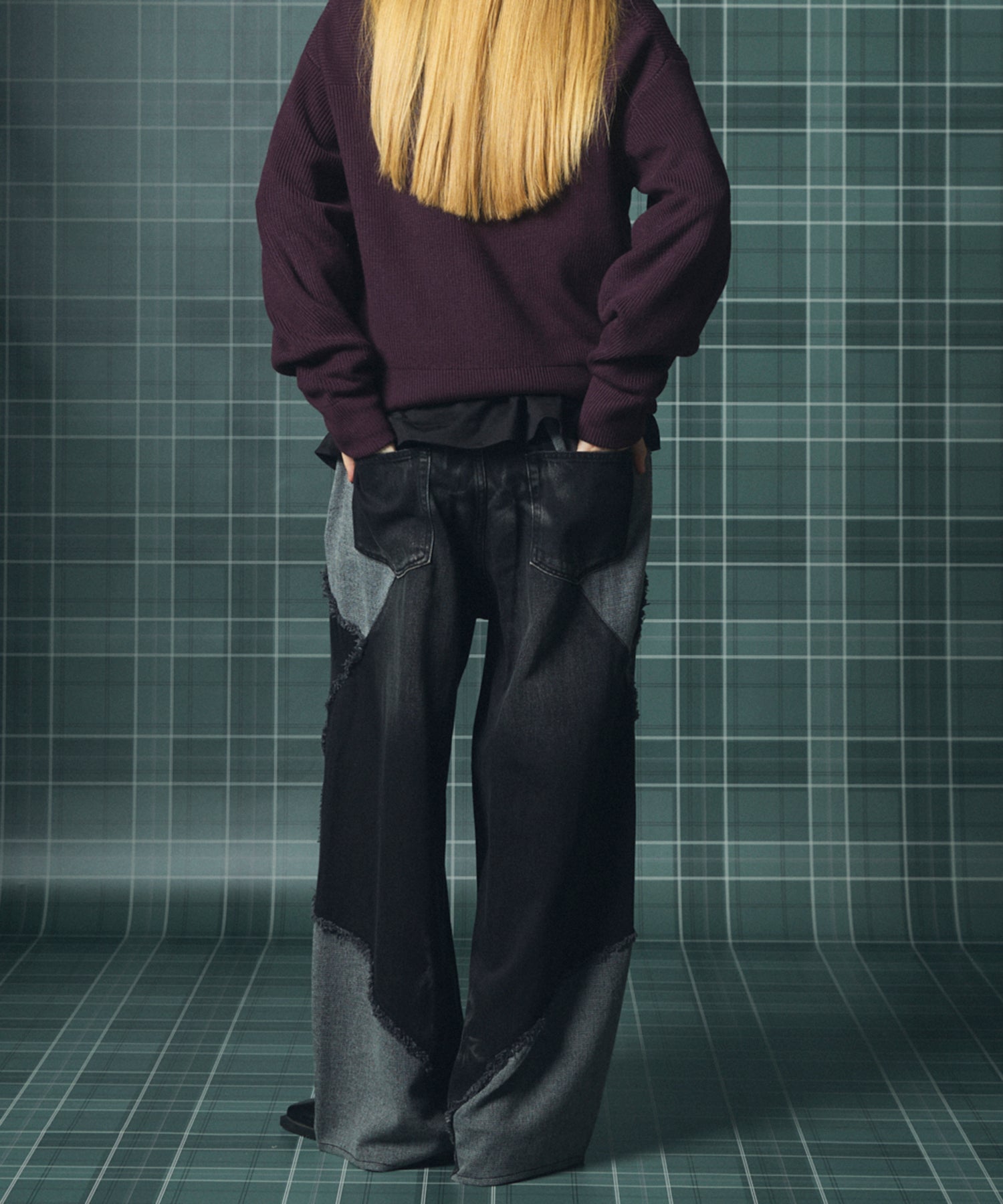 Different Material Docking Prime-Wide Denim Pants