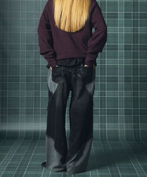Different Material Docking Prime-Wide Denim Pants