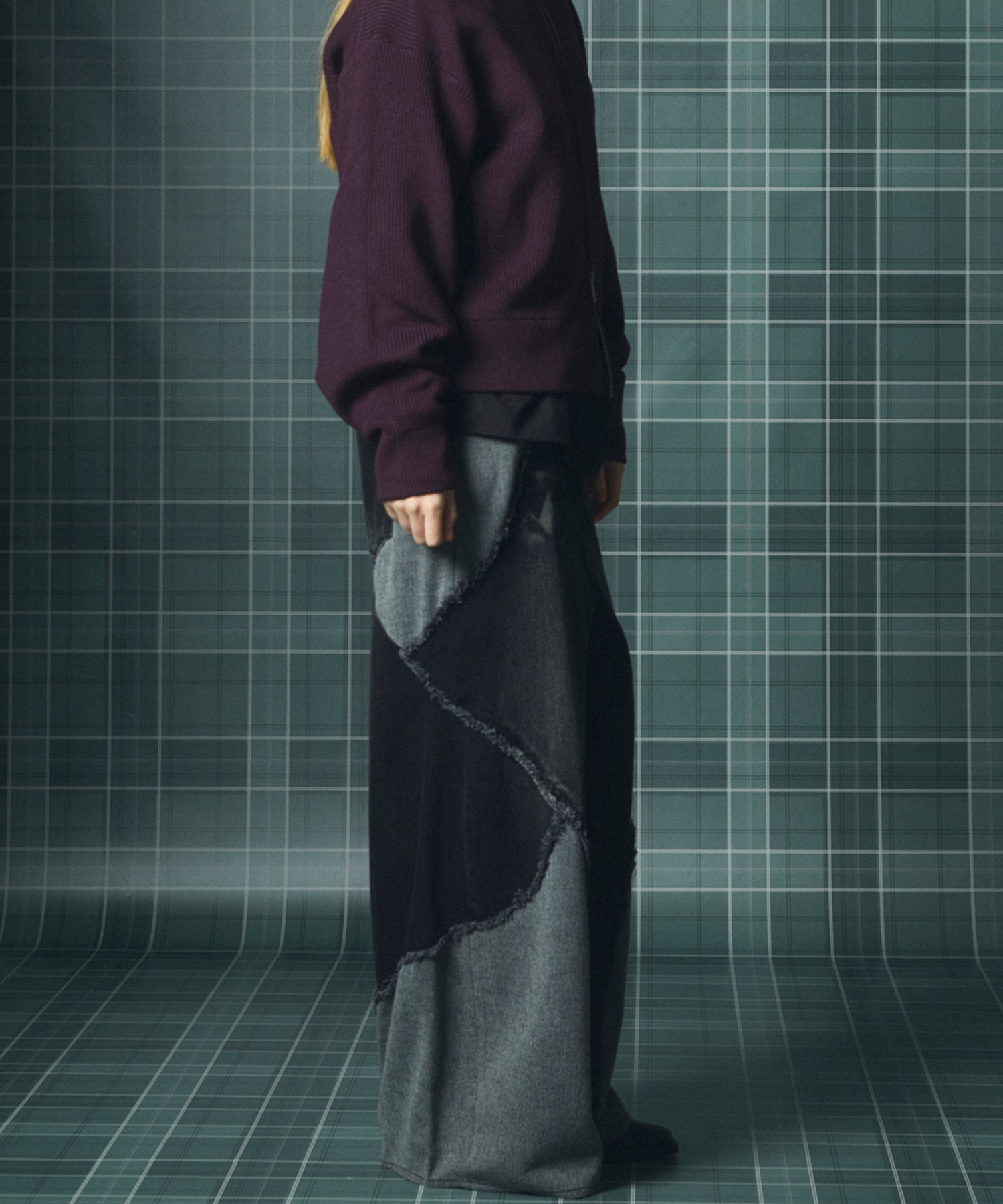 Different Material Docking Prime-Wide Denim Pants