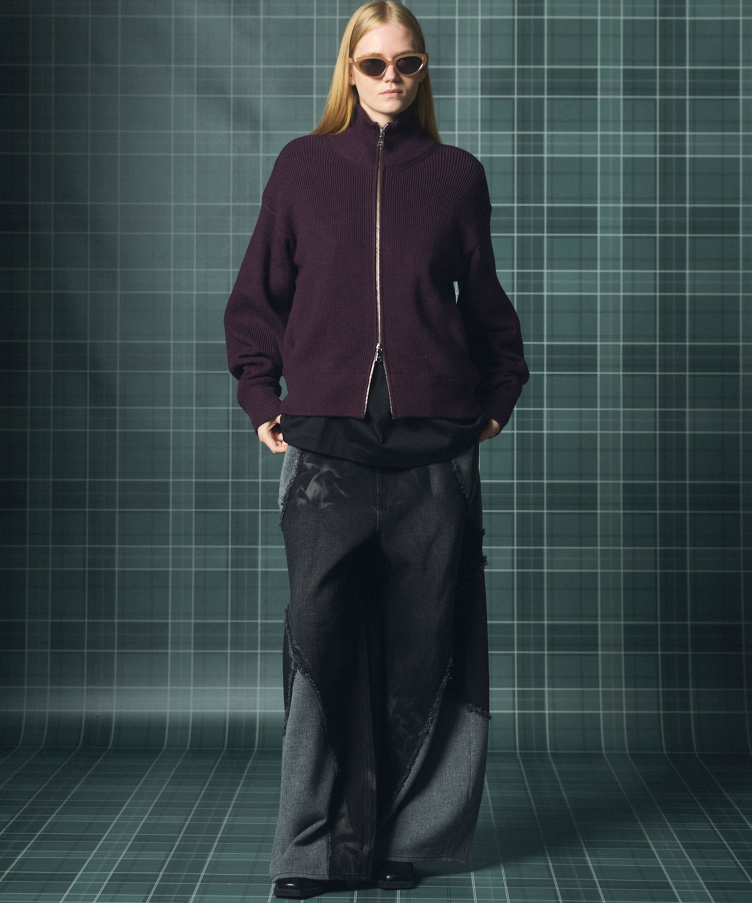 Different Material Docking Prime-Wide Denim Pants