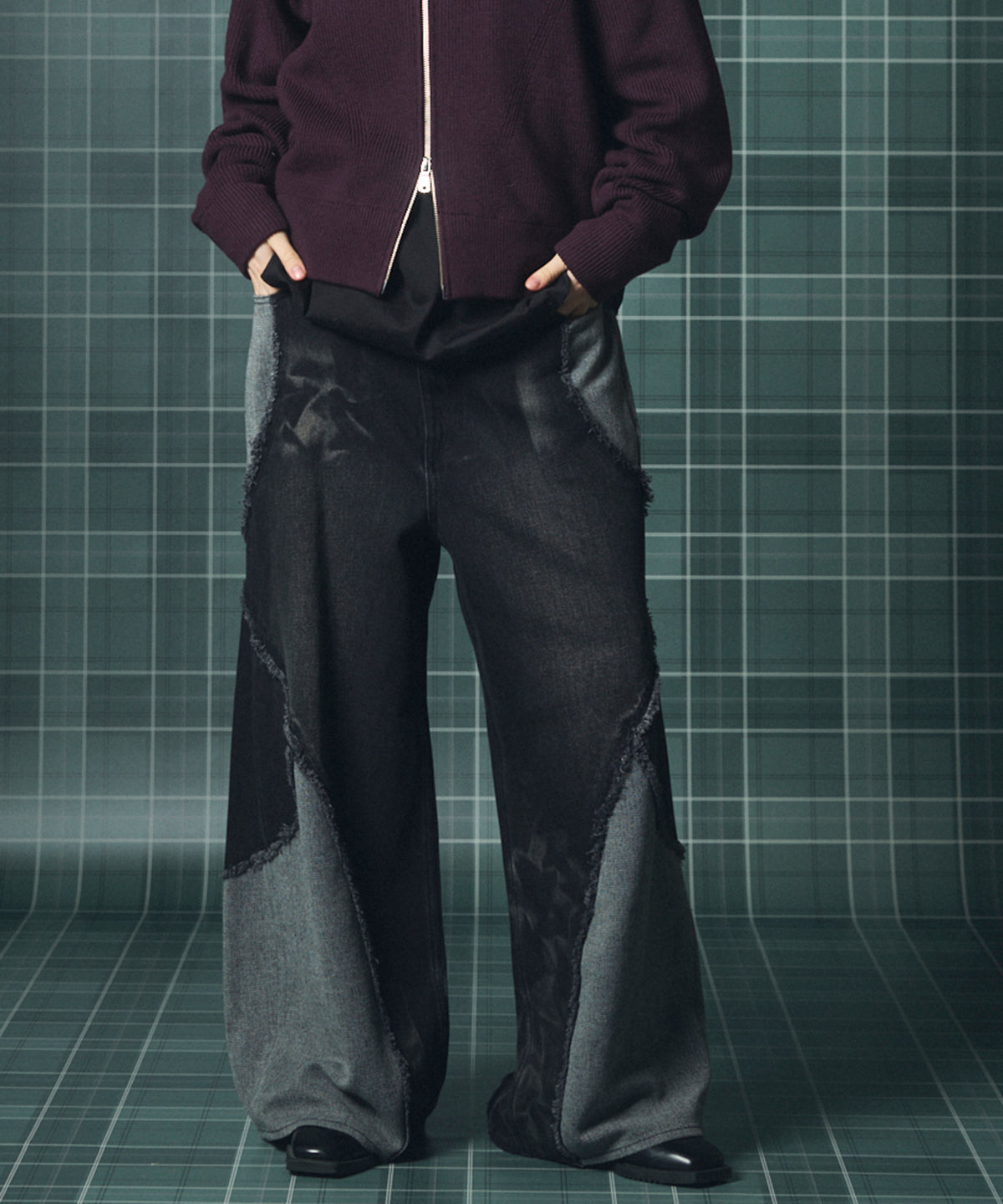 Different Material Docking Prime-Wide Denim Pants