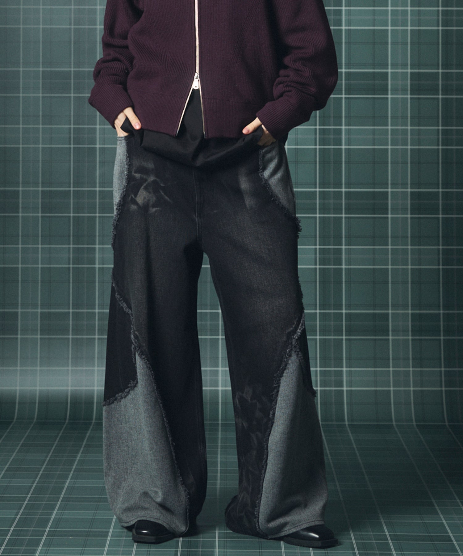 Different Material Docking Prime-Wide Denim Pants