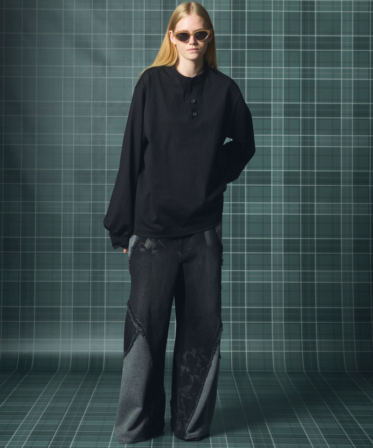 Different Material Docking Prime-Wide Denim Pants