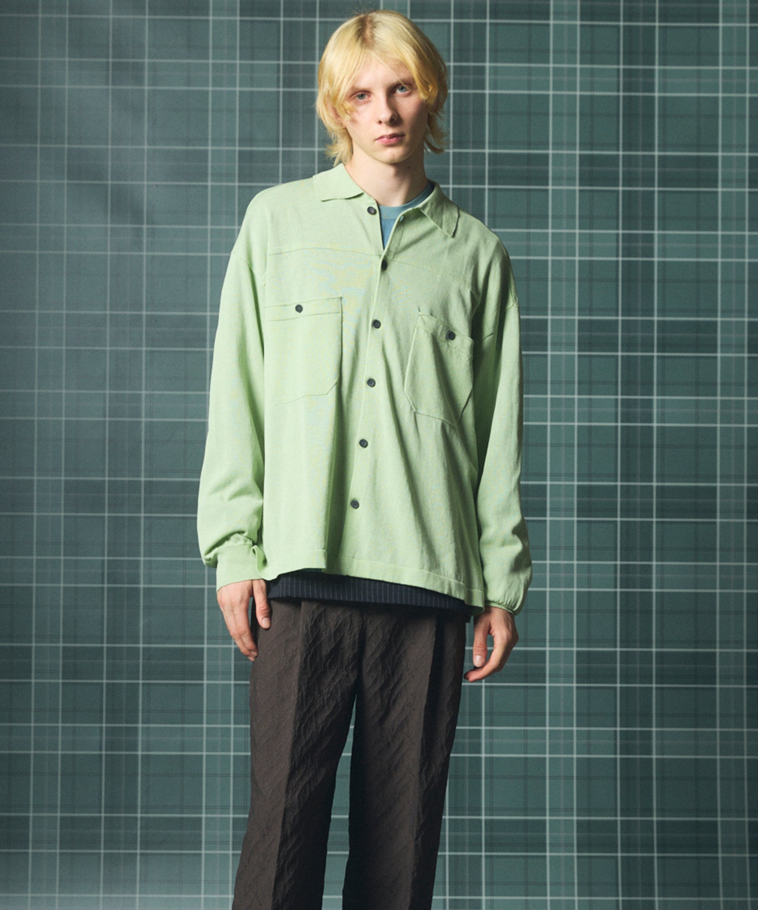 Airy Striped Gabardine Prime-Over Short-sleeved Shirt