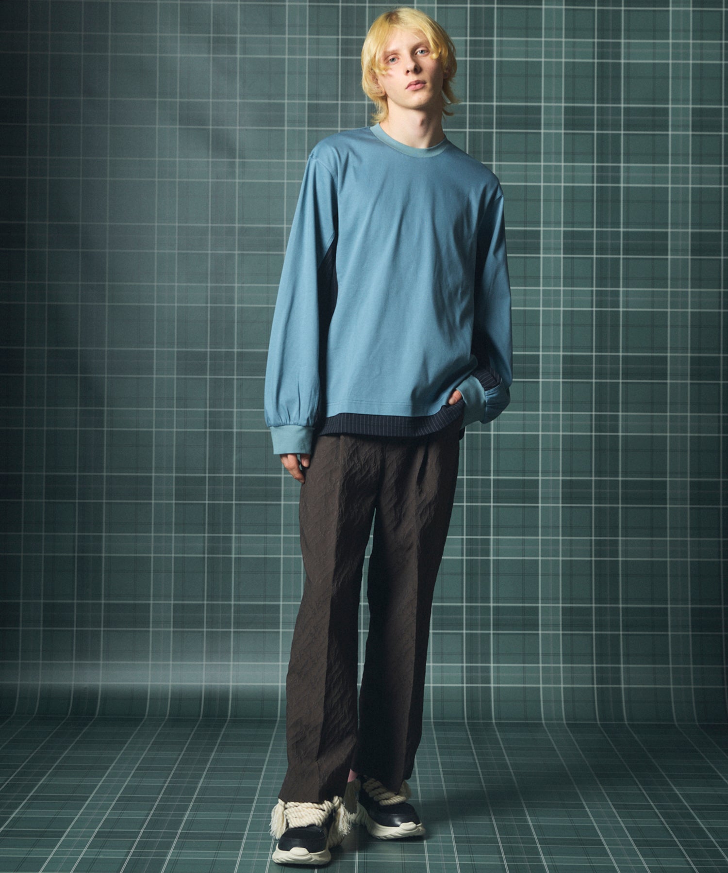 【26aw PRE-ORDER】纯棉巴尔法蕾丝超领亨利领长袖针织T恤