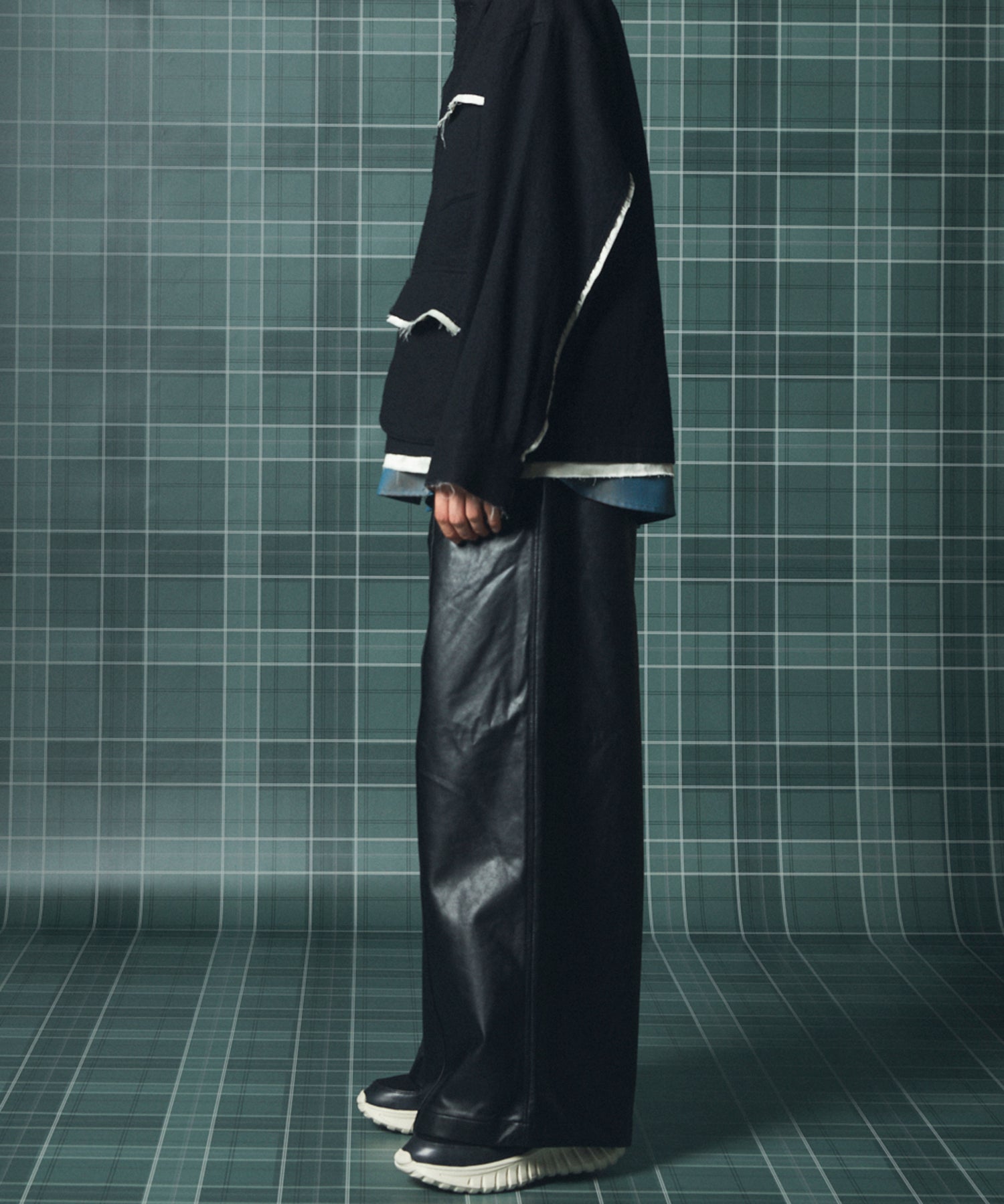 Artificial Leather Pin-Tuck Wide Pants