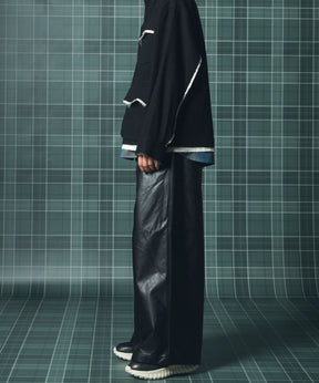Artificial Leather Pin-Tuck Wide Pants