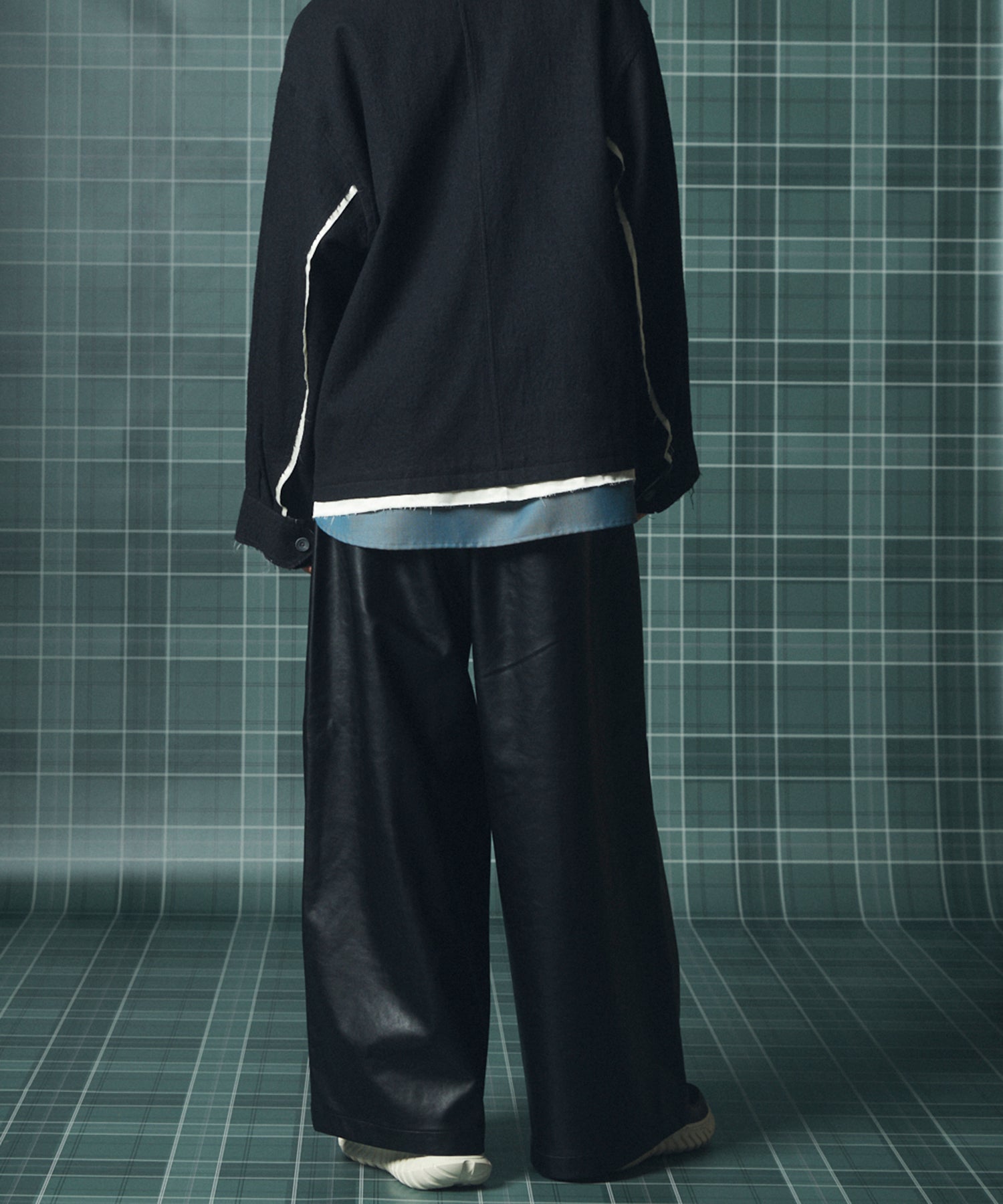 Artificial Leather Pin-Tuck Wide Pants