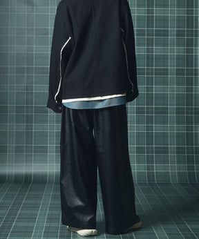 Artificial Leather Pin-Tuck Wide Pants