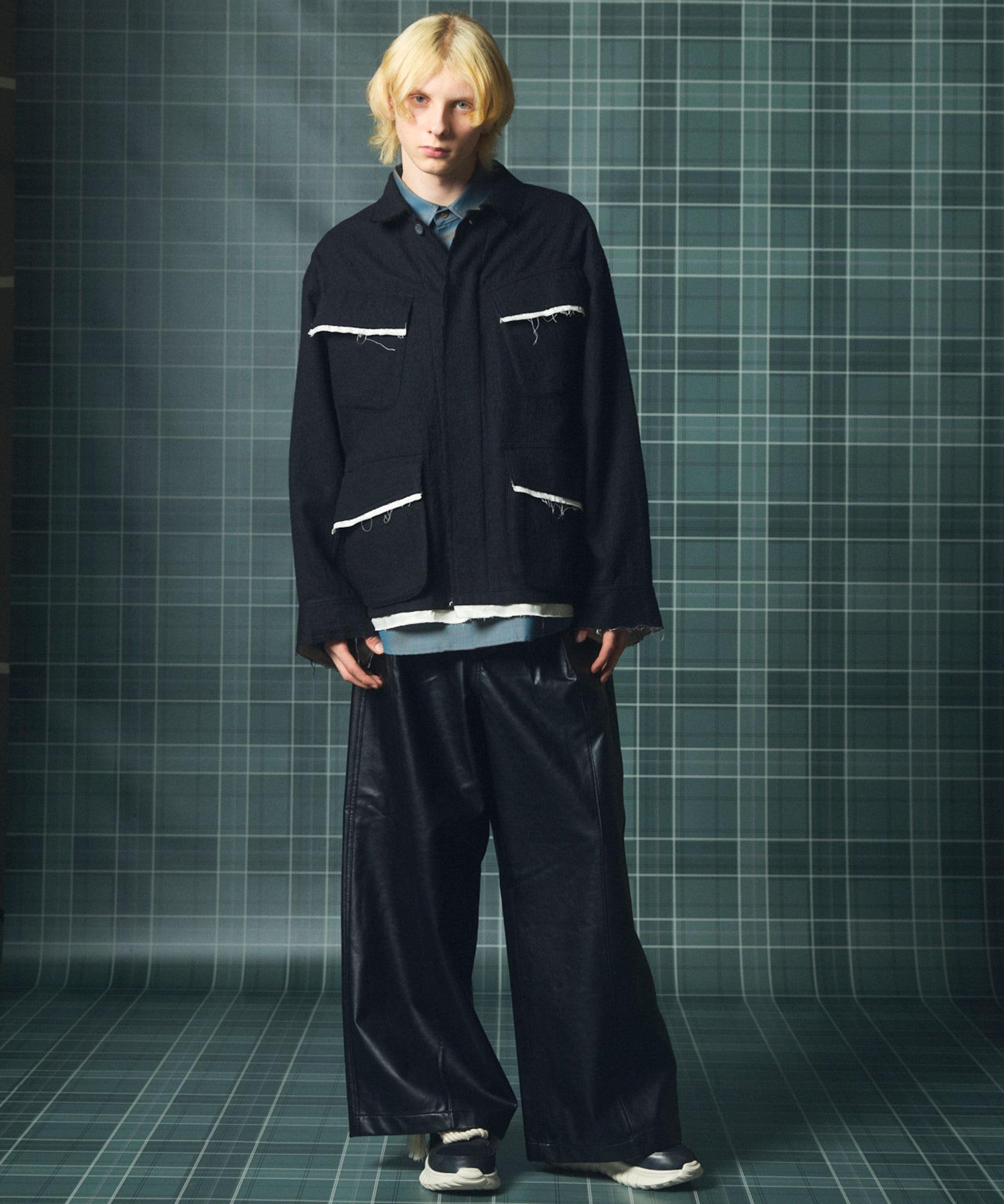 Artificial Leather Pin-Tuck Wide Pants