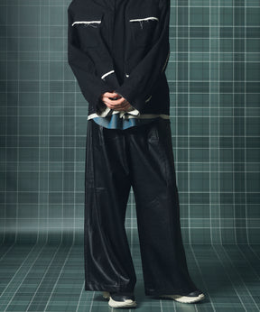 Artificial Leather Pin-Tuck Wide Pants