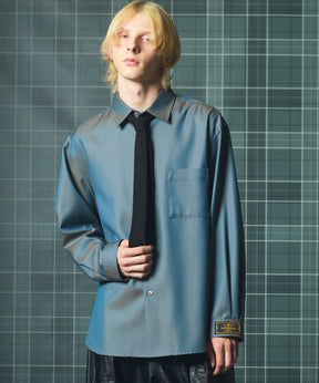 4 Colors Chambray Washable Wool Prime-Over Regular Collar Shirt