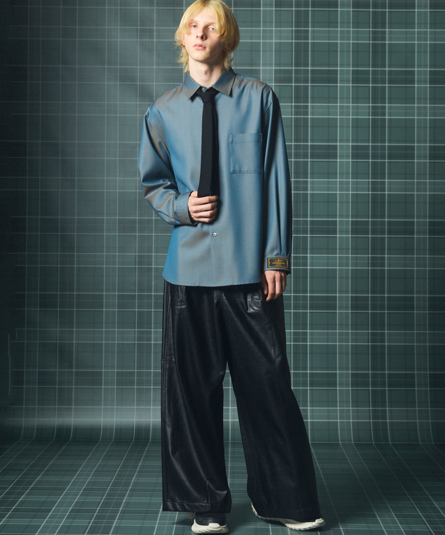 Artificial Leather Pin-Tuck Wide Pants